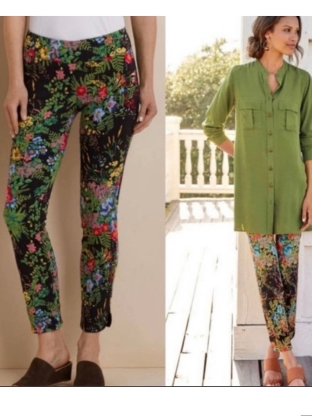 Soft Surroundings Floral Print Stretch Ankle Pants - Black Multi- Sz: Large